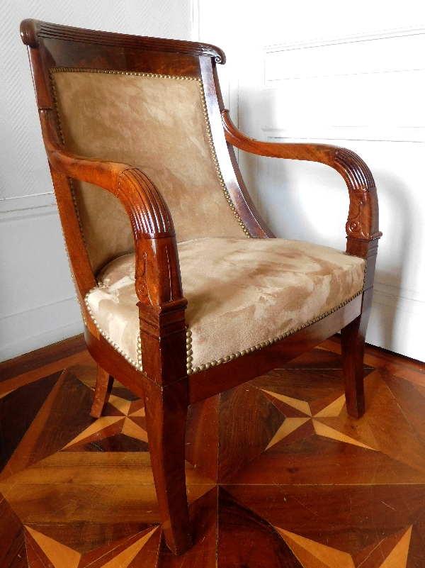 Pair of mahogany gondole armchairs - Empire Restoration period - early 19th century