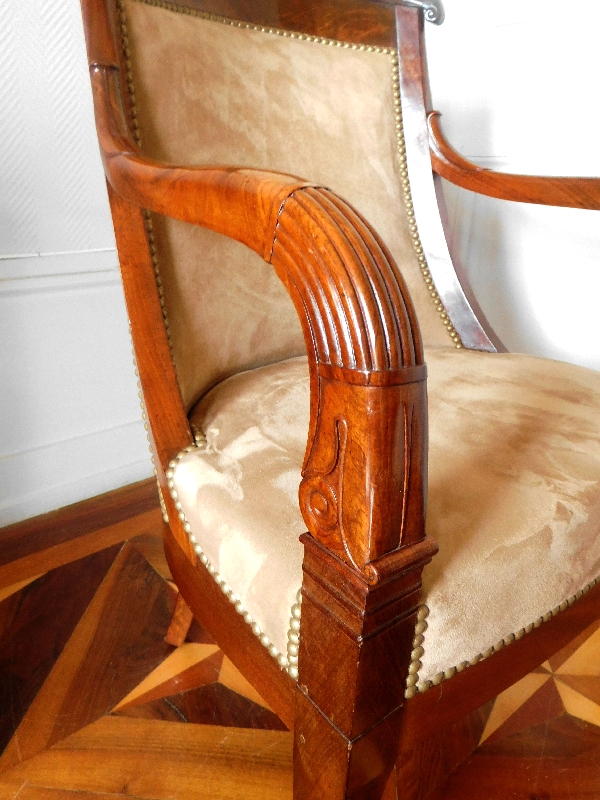 Pair of mahogany gondole armchairs - Empire Restoration period - early 19th century