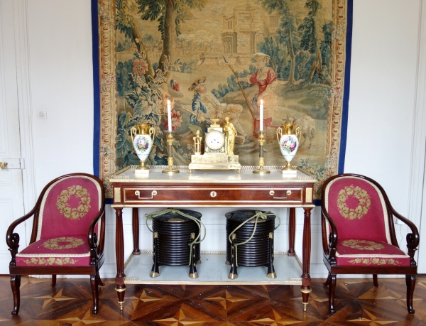 Pair of early 19th century mahogany armchairs, La Rochefoucauld family at Château de Verteuil