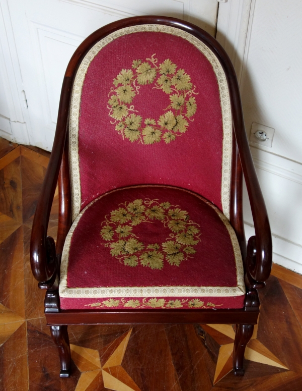 Jeanselme : paire de fauteuils gondole en acajou, estampille - provenance famille de La Rochefoucauld au Château de Verteuil