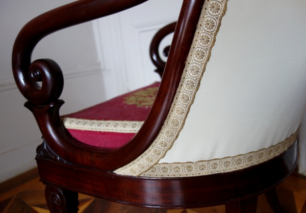 Pair of early 19th century mahogany armchairs, La Rochefoucauld family at Château de Verteuil