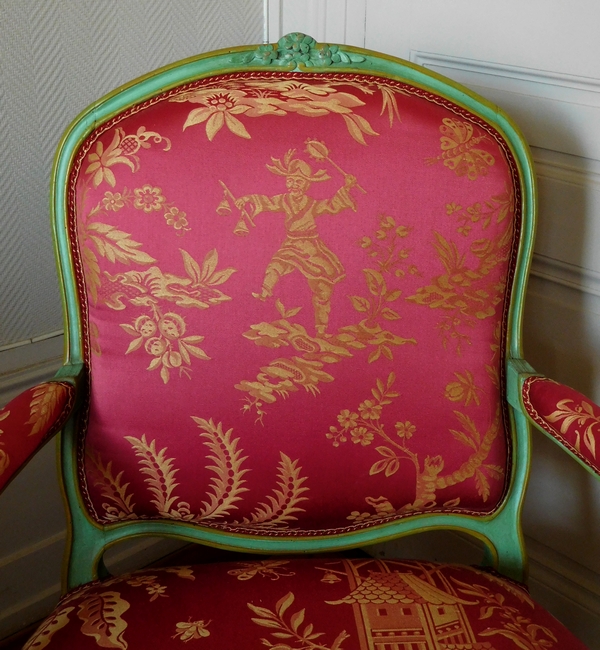 Pierre Bara : paire de fauteuils à la Reine d'époque Louis XV aux chinoiseries - estampillés