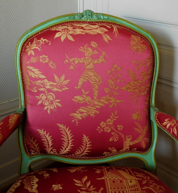 Pierre Bara : paire de fauteuils à la Reine d'époque Louis XV aux chinoiseries - estampillés