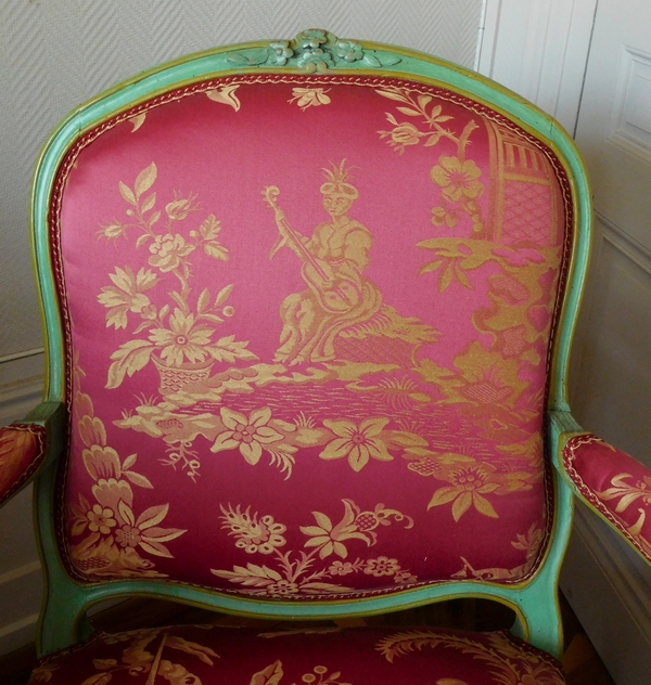 Pierre Bara : paire de fauteuils à la Reine d'époque Louis XV aux chinoiseries - estampillés