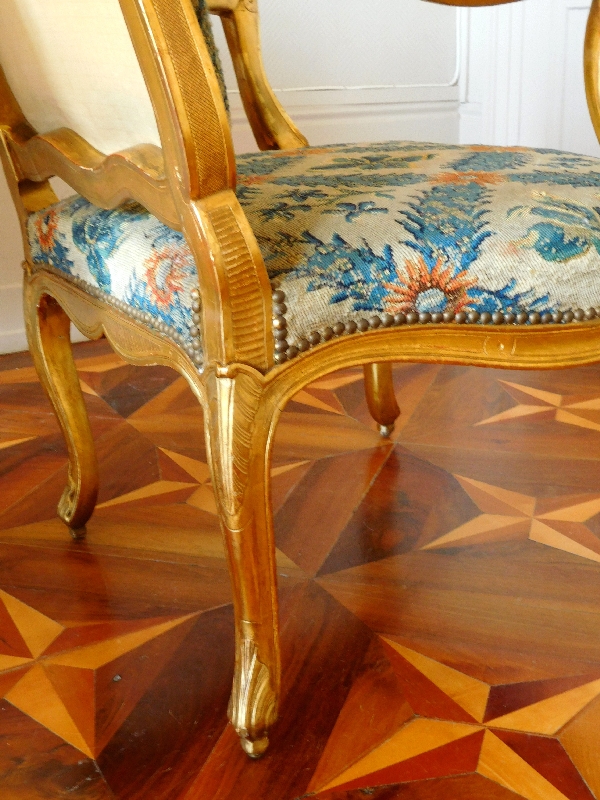 Pair of Louis XV gilt armchairs, Lyon 18th century circa 1760