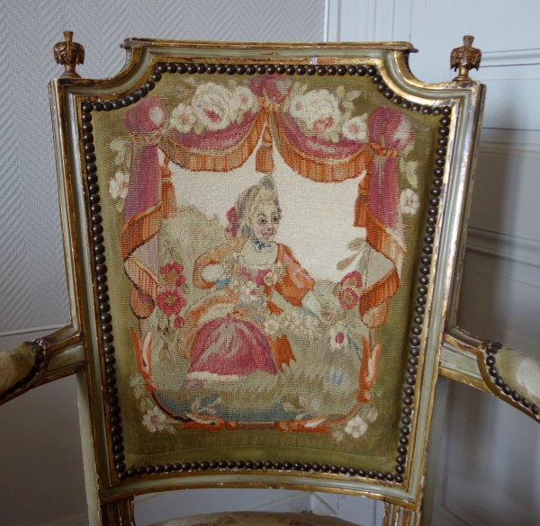 Pair of Louis XVI cabriolet armchairs - Aubusson tapestry - 18th century