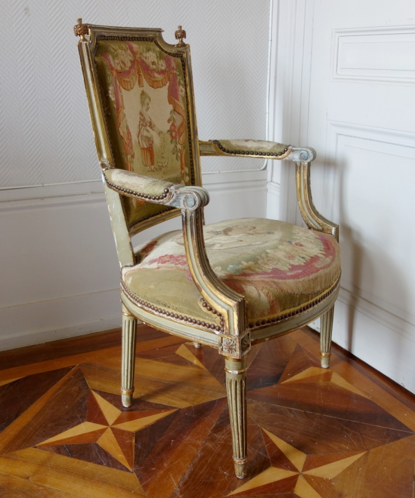 Pair of Louis XVI cabriolet armchairs - Aubusson tapestry - 18th century