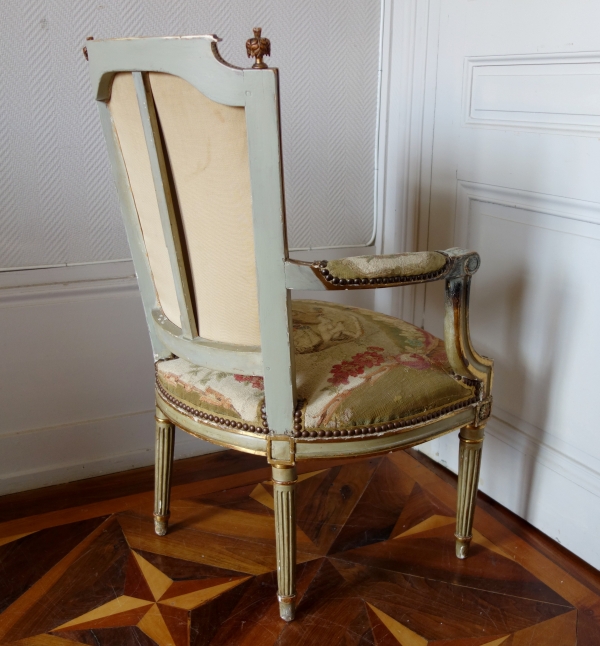 Pair of Louis XVI cabriolet armchairs - Aubusson tapestry - 18th century