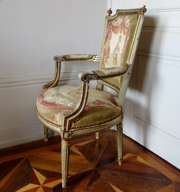 Pair of Louis XVI cabriolet armchairs - Aubusson tapestry - 18th century