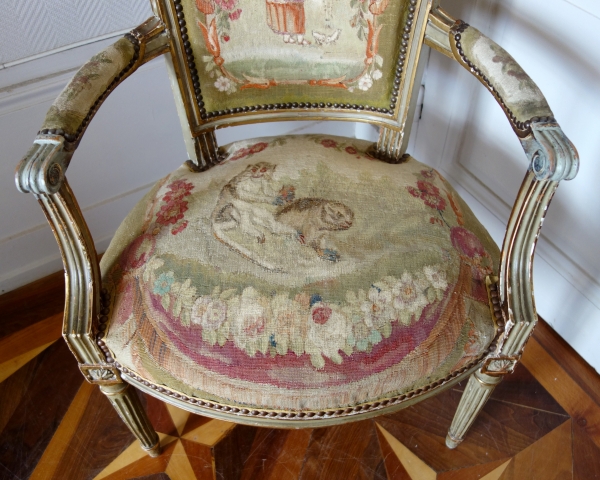 Pair of Louis XVI cabriolet armchairs - Aubusson tapestry - 18th century