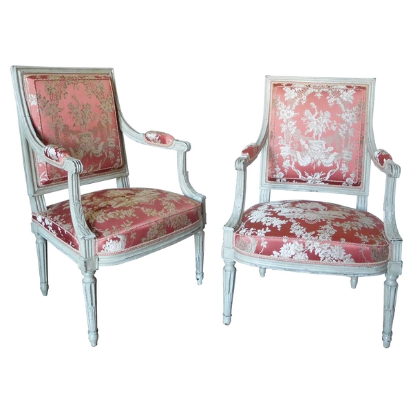 Pair of LXVI a la Reine armchairs stamped JB Boulard - seatmaker of the King