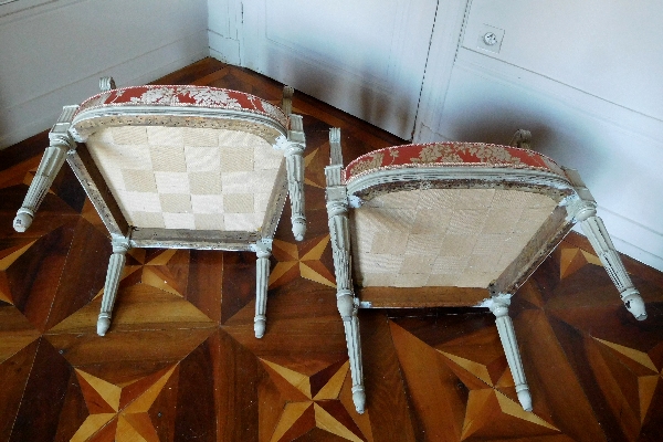 Pair of LXVI a la Reine armchairs stamped JB Boulard - seatmaker of the King