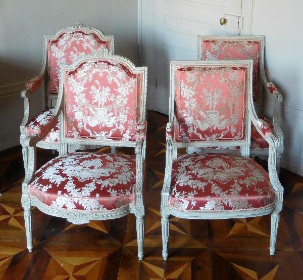 Pair of LXVI a la Reine armchairs stamped JB Boulard - seatmaker of the King