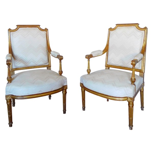 Pair of Louis XVI armchairs, gilt wood, 18th century