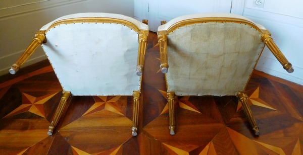 Pair of Louis XVI armchairs, gilt wood, 18th century