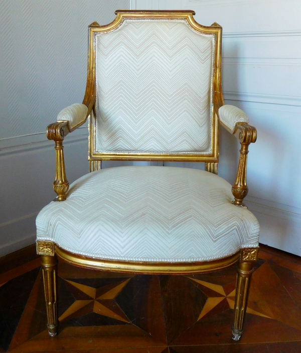 Pair of Louis XVI armchairs, gilt wood, 18th century