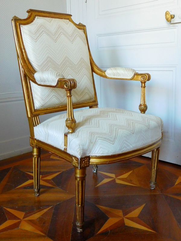 Pair of Louis XVI armchairs, gilt wood, 18th century