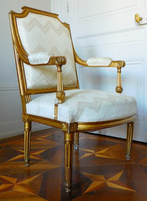 Pair of Louis XVI armchairs, gilt wood, 18th century