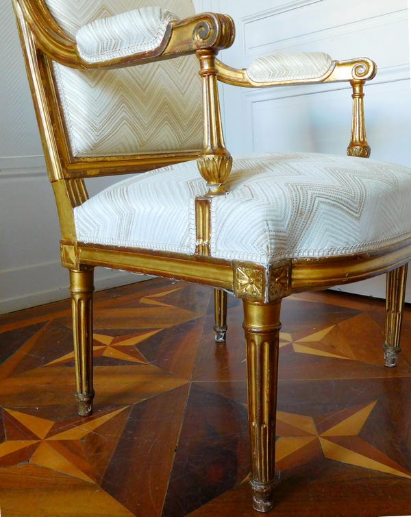 Pair of Louis XVI armchairs, gilt wood, 18th century