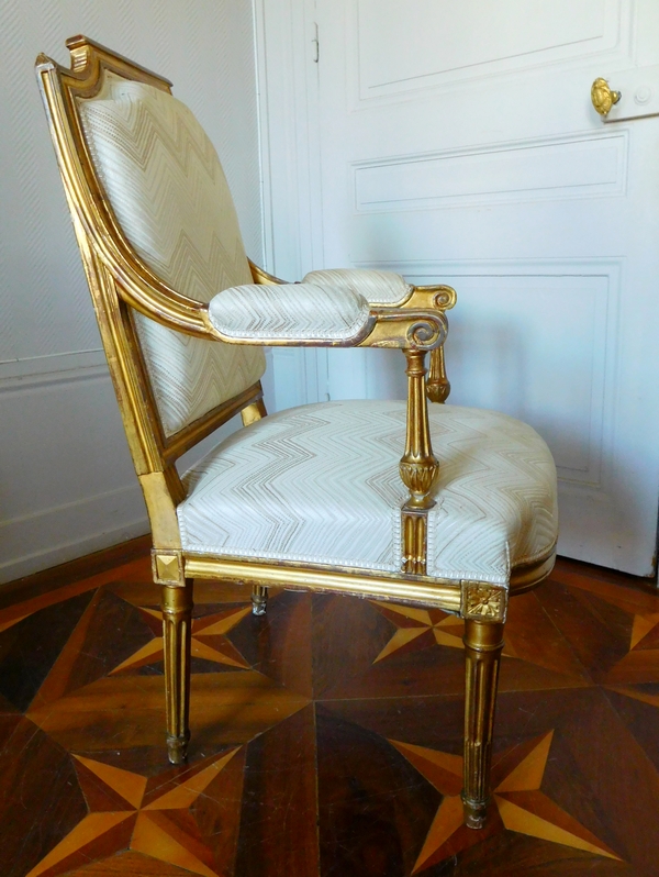 Pair of Louis XVI armchairs, gilt wood, 18th century