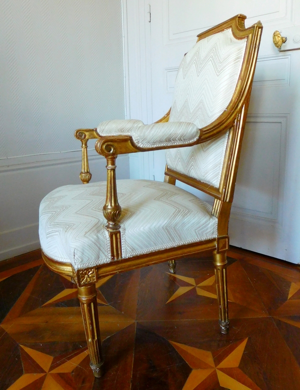 Pair of Louis XVI armchairs, gilt wood, 18th century