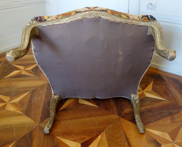 Pair of Louis XV style armchairs covered with 18th century tapestries