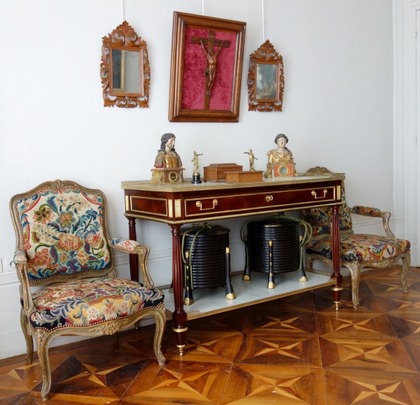 Pair of Louis XV style armchairs covered with 18th century tapestries