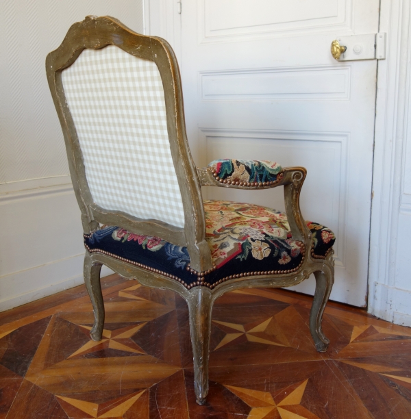 Pair of Louis XV style armchairs covered with 18th century tapestries