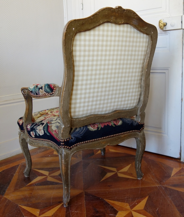 Pair of Louis XV style armchairs covered with 18th century tapestries