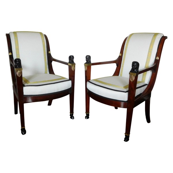 Pair of Directoire / Consulate period mahogany armchairs attributed to Jacob Freres