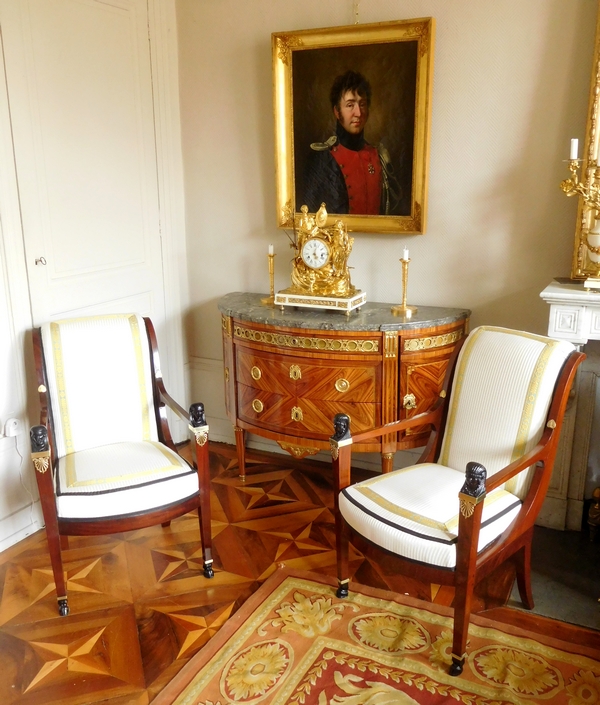 Pair of Directoire / Consulate period mahogany armchairs attributed to Jacob Freres