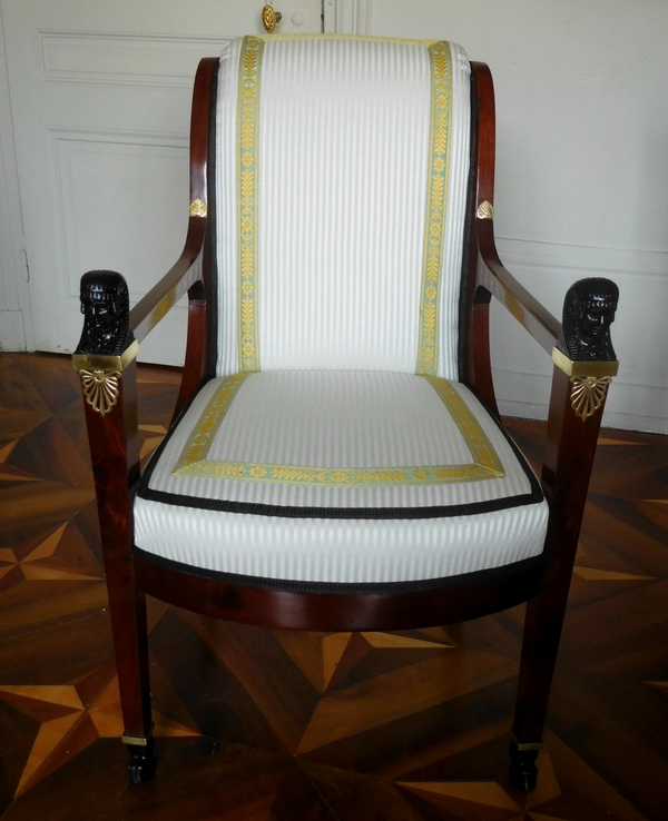 Pair of Directoire / Consulate period mahogany armchairs attributed to Jacob Freres