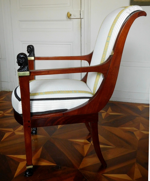 Pair of Directoire / Consulate period mahogany armchairs attributed to Jacob Freres