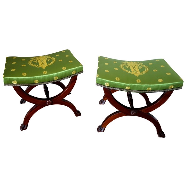 Pair of Empire style mahogany stools