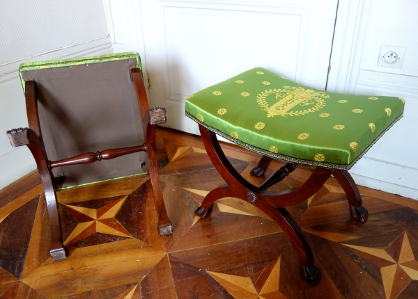 Pair of Empire style mahogany stools