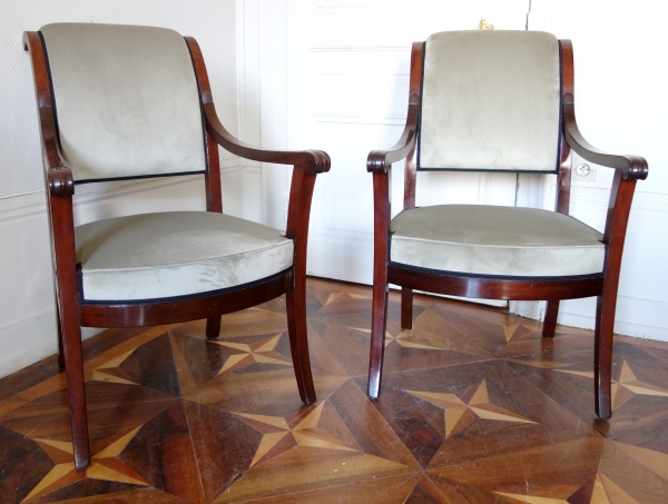 Empire mahogany armchairs set, 2 armchairs and 2 chairs, early 19th century circa 1800