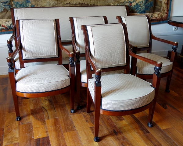 Empire mahogany living room suite : a sofa and 4 armchairs - early 19th century circa 1800