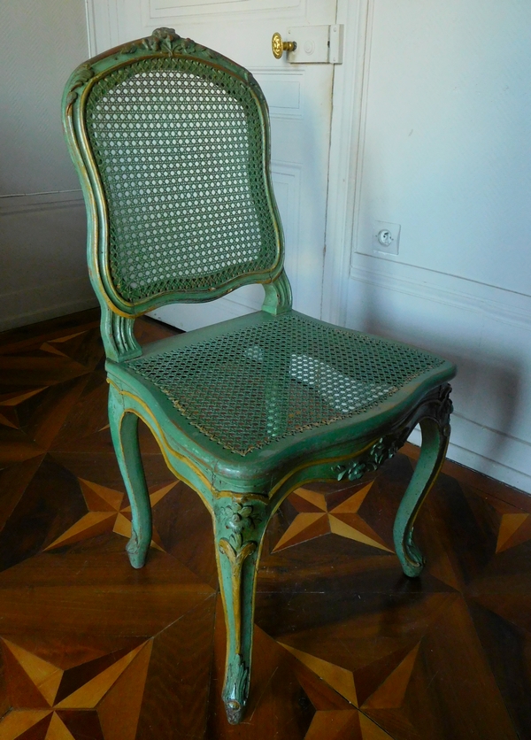 JB Gourdin : salon de 2 fauteuils et 4 chaises cannés d'époque Louis XV aux chinoiseries - estampillé