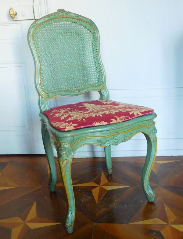 JB Gourdin : salon de 2 fauteuils et 4 chaises cannés d'époque Louis XV aux chinoiseries - estampillé