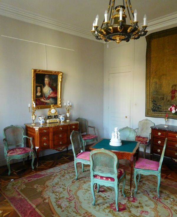 JB Gourdin : salon de 2 fauteuils et 4 chaises cannés d'époque Louis XV aux chinoiseries - estampillé