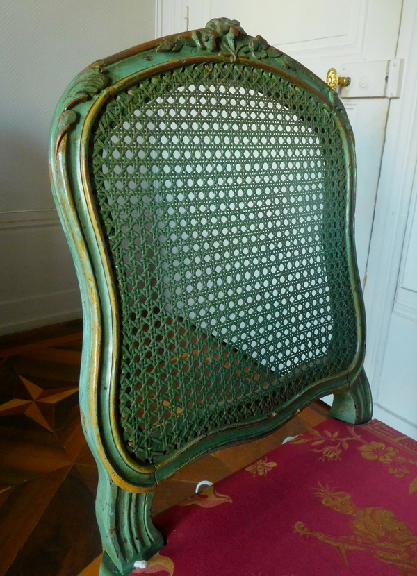 JB Gourdin : salon de 2 fauteuils et 4 chaises cannés d'époque Louis XV aux chinoiseries - estampillé