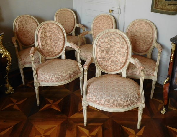 JB Lelarge : large set of 9 Louis XVI seats - a sofa, 2 bergeres, 6 armchairs - stamped