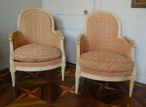 JB Lelarge : large set of 9 Louis XVI seats - a sofa, 2 bergeres, 6 armchairs - stamped