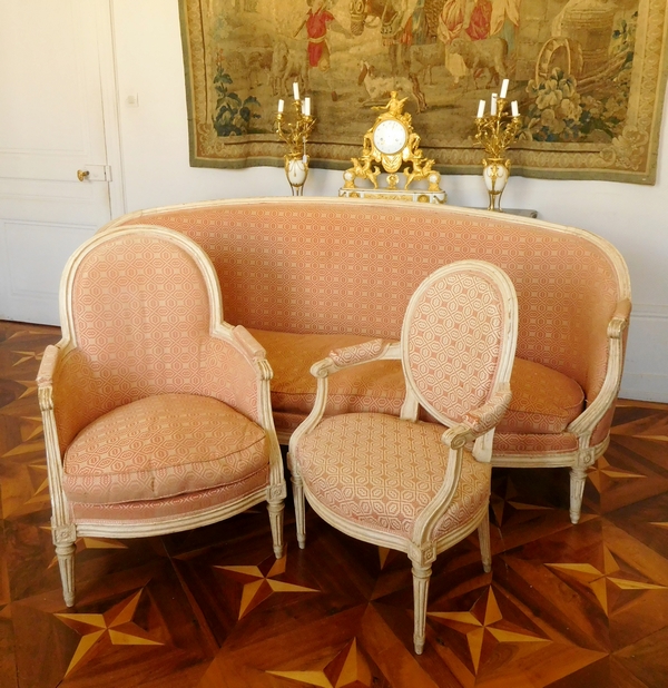 JB Lelarge : grand salon 9 pièces d'époque Louis XVI - canapé 2 bergères 6 fauteuils - estampille