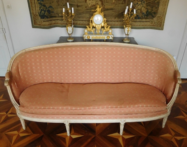 JB Lelarge : large set of 9 Louis XVI seats - a sofa, 2 bergeres, 6 armchairs - stamped