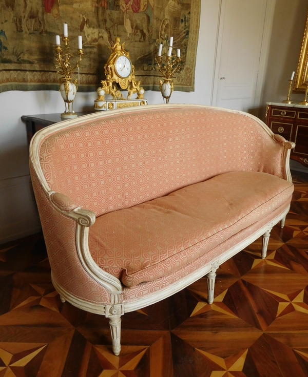 JB Lelarge : grand salon 9 pièces d'époque Louis XVI - canapé 2 bergères 6 fauteuils - estampille