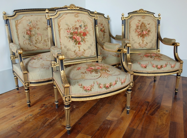 French Louis XVI Tapestry and Giltwood 3-Seat Sofa