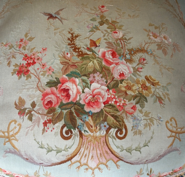 Mobilier de salon d'époque Napoleon III en bois doré et tapisserie d'Aubusson, style Louis XVI