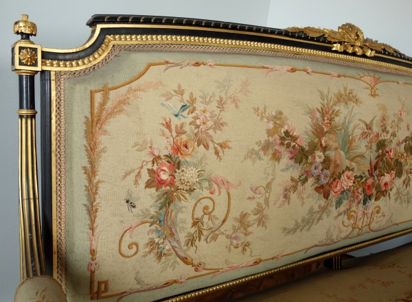 Mobilier de salon d'époque Napoleon III en bois doré et tapisserie d'Aubusson, style Louis XVI