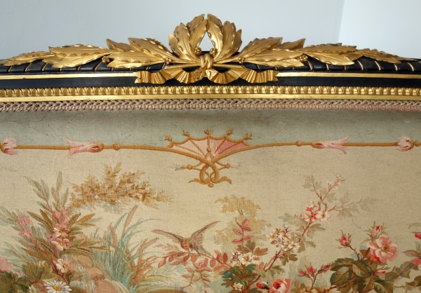 Louis XVI style blackened and gilt wood seating set, Aubusson tapestry, 19th century circa 1860